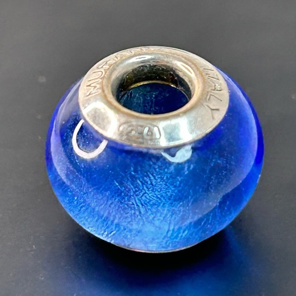 Murano Glass Charm Bead Sterling Silver Blue Glass - Picture 6 of 6